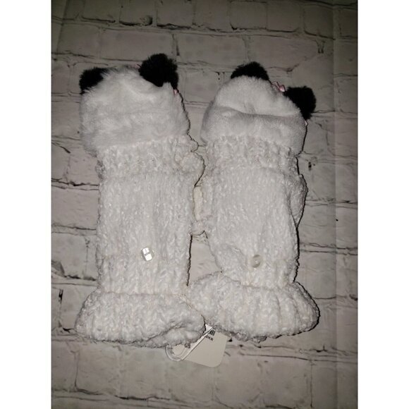 Nwt CLAIRE'S TEEN GIRLS KNITTED WHITE PANDA GLOVES FINGER TIPS FREE - Picture 2 of 2
